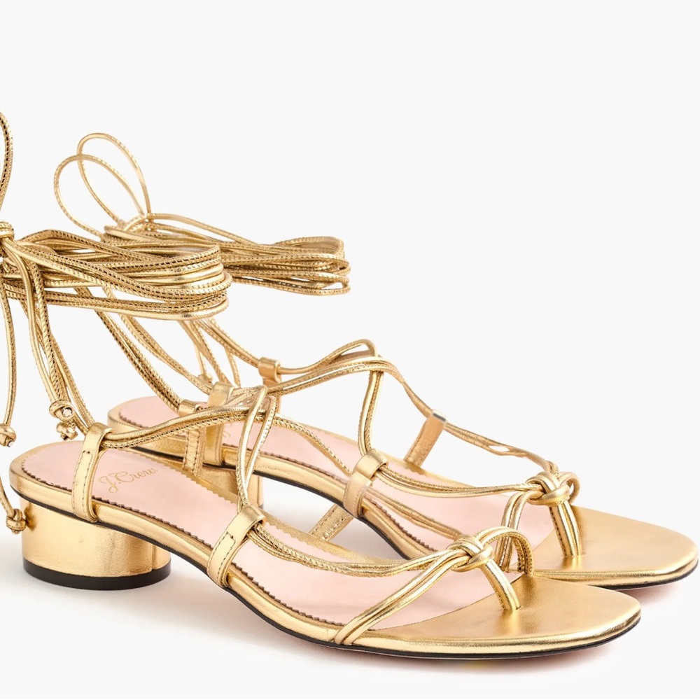 J.Crew Lace-up Metallic Gold Strappy Leather Sandals 8